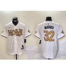 Men New Orleans Saints 32 Tyrann Mathieu White Cool Base Stitched Baseball Jersey  5