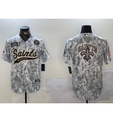 Men New Orleans Saints Team Big Logo 2024 Arctic Camo Salute To Service Stitched Baseball Jersey 8