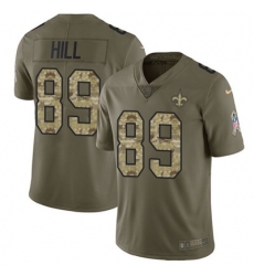 Youth Nike Saints #89 Josh Hill Olive Camo Stitched NFL Limited 2017 Salute to Service Jersey