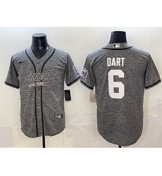 Men New York Giants 6 Jaxson Dart Gray With Patch Cool Base Stitched Baseball Jersey