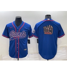 Men New York Giants Blue Team Big Logo With Patch Cool Base Stitched Baseball Jersey