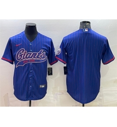 Men New York Giants Blue With Patch Cool Base Stitched Baseball Jersey