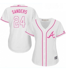 Womens Majestic Atlanta Braves 24 Deion Sanders Replica White Fashion Cool Base MLB Jersey