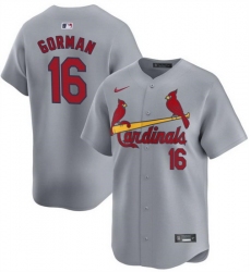 Men St  Louis Cardinals 16 Nolan Gorman Grey 2024 Away Limited Stitched Baseball Jersey