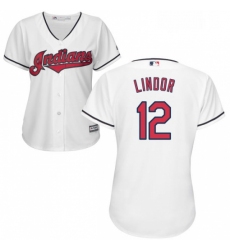 Womens Majestic Cleveland Indians 12 Francisco Lindor Replica White Home Cool Base MLB Jersey