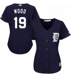 Womens Majestic Detroit Tigers 19 Travis Wood Replica Navy Blue Alternate Cool Base MLB Jersey 