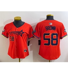 Women Houston Astros 58 Hunter Brown Orange 2025 City Connect With Texas Patch Limited Stitched Baseball Jersey 