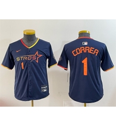 Youth Houston Astros 1 Carlos Correa Navy 2025 City Connect Limited Stitched Baseball Jersey
