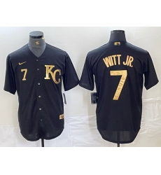 Men Kansas City Royals 7 Bobby Witt Jr  Black Cool Base Stitched Jersey 4