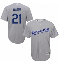 Mens Majestic Kansas City Royals 21 Lucas Duda Replica Grey Road Cool Base MLB Jersey 