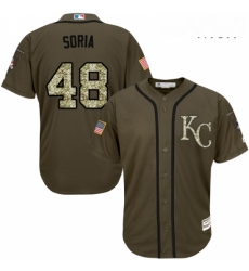 Mens Majestic Kansas City Royals 48 Joakim Soria Authentic Green Salute to Service MLB Jersey