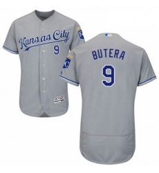 Mens Majestic Kansas City Royals 9 Drew Butera Grey Road Flex Base Authentic Collection MLB Jersey