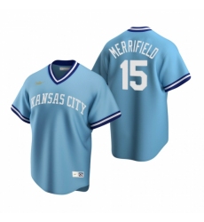 Mens Nike Kansas City Royals 15 Whit Merrifield Light Blue Cooperstown Collection Road Stitched Baseball Jersey