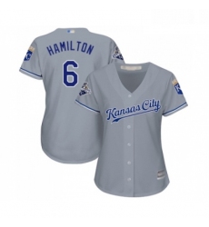 Womens Kansas City Royals 6 Billy Hamilton Replica Grey Road Cool Base Baseball Jersey 