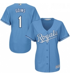 Womens Majestic Kansas City Royals 1 Ryan Goins Authentic Light Blue Alternate 1 Cool Base MLB Jersey 