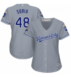 Womens Majestic Kansas City Royals 48 Joakim Soria Replica Grey Road Cool Base MLB Jersey