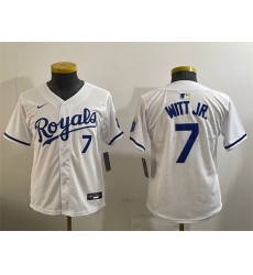 Youth Kansas City Royals 7 Bobby Witt Jr  White 2024 Home Limited Stitched Baseball Jersey