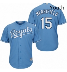 Youth Majestic Kansas City Royals 15 Whit Merrifield Authentic Light Blue Alternate 1 Cool Base MLB Jersey 