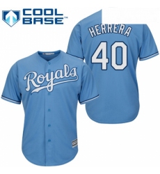 Youth Majestic Kansas City Royals 40 Kelvin Herrera Authentic Light Blue Alternate 1 Cool Base MLB Jersey