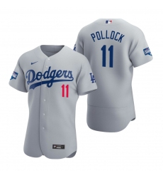 Men Los Angeles Dodgers 11 A J  Pollock Gray 2020 World Series Champions Flex Base Jersey