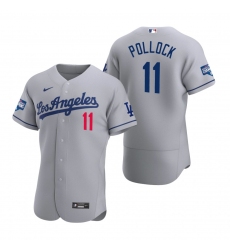 Men Los Angeles Dodgers 11 A J  Pollock Gray 2020 World Series Champions Road Flex Base Jersey