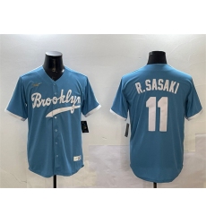 Men Los Angeles Dodgers 11 Roki Sasaki Blue Throwback Stitched Baseball Jersey