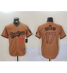 Men Los Angeles Dodgers 17 Shohei Ohtani Brown Cool Base Stitched Baseball Jersey 002