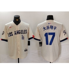 Men Los Angeles Dodgers 17 Shohei Ohtani Cream Stitched Baseball Jersey 3 I