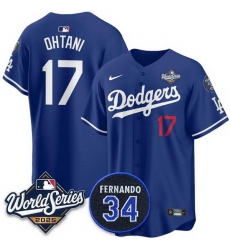Men Los Angeles Dodgers 17 Shohei Ohtani Royal 2025 World Series With No 34 Patch Limited Stitched Baseball Jersey Men Los Angeles Dodgers 17 Shohei Ohtani Royal 2025 World Series With No 34 Patch Limited Stitched Baseball Jersey