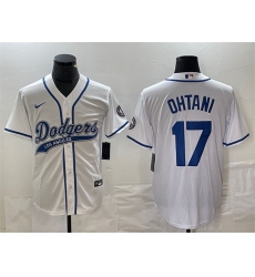 Men Los Angeles Dodgers 17 Shohei Ohtani White Cool Base With Patch Stitched Baseball Jersey