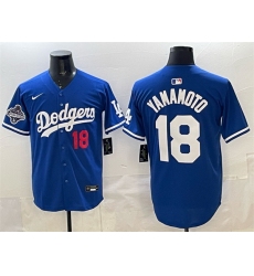 Men Los Angeles Dodgers 18 Yoshinobu Yamamoto Royal 2025 World Series Champions Patch Limited Stitched Baseball Jersey