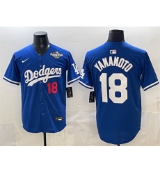 Men Los Angeles Dodgers 18 Yoshinobu Yamamoto Royal 2025 World Series Patch Limited Stitched Baseball Jersey