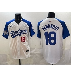 Men Los Angeles Dodgers 18 Yoshinobu Yamamoto White Royal 2025 World Series Champions Patch Limited Stitched Baseball Jersey