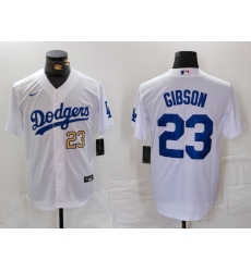 Men Los Angeles Dodgers 23 Kirk Gibson White Cool Base Stitched Baseball Jersey 2