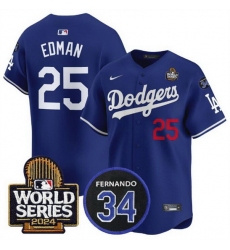 Men Los Angeles Dodgers 25 Tommy Edman Royal 2024 World Series With Fernando Memorial Patch Alternate Limited Stitched Baseball Jersey