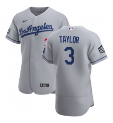 Men Los Angeles Dodgers 3 Chris Taylor Men Nike Gray Road 2020 World Series Bound Flex Base Team MLB Jersey