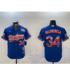 Men Los Angeles Dodgers 34 Fernando Valenzuela Royal 2024 World Series Mexico California Patch Cool Base Stitched Baseball Jersey