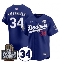 Men Los Angeles Dodgers 34 Toro Valenzuela Royal 2024 World Series With No  34 Patch Limited Stitched Baseball Jersey