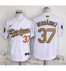 Men Los Angeles Dodgers 37 Teoscar Hernandez White Gold 2025 Cool Base Stitched Baseball Jersey