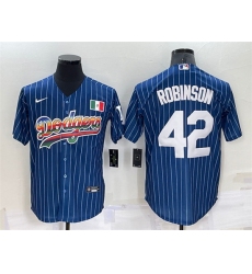 Men Los Angeles Dodgers 42 Jackie Robinson Navy Mexico Rainbow Cool Base Stitched Baseball Jersey
