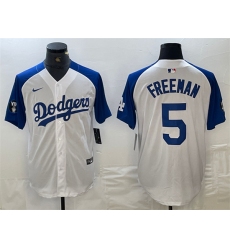 Men Los Angeles Dodgers 5 Freddie Freeman White Blue Vin Patch Cool Base Stitched Baseball Jersey