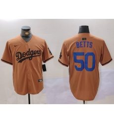 Men Los Angeles Dodgers 50 Mookie Betts Brown Cool Base Stitched Baseball Jersey 1