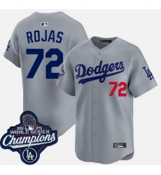 Men Los Angeles Dodgers 72 Miguel Rojas Grey 2025 World Series Champions Patch Limited Stitched Baseball Jersey II