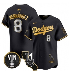 Men Los Angeles Dodgers 8 Enrique Hernandez Black Gold Vin  26 California Patch Vapor Premier Limited Stitched Baseball Jersey