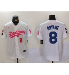 Men Los Angeles Dodgers 8 Kobe Bryant White Pink Vin  26 Kobe Patch Stitched Baseball Jersey 6