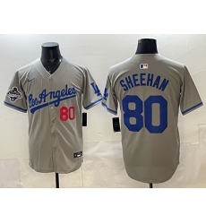 Men Los Angeles Dodgers 80 Emmet Sheehan Grey 2025 World Series Champions Patch Limited Stitched Baseball Jersey