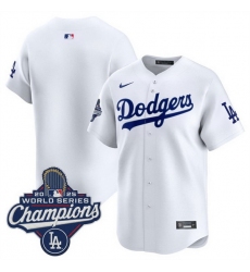 Men Los Angeles Dodgers Blank White 2025 World Series Champions Patch Home Limited Stitched Baseball Jersey