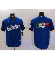 Men Los Angeles Dodgers Blue Team Big Logo City Connect Cool Base Stitched Baseball Jersey6