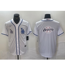 Men Los Angeles Dodgers Gig logo White Cool Base Stitched Baseball Jersey 1