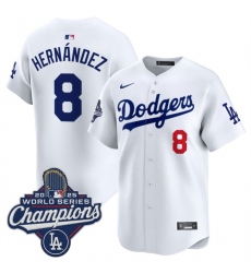 Men's Los Angeles Dodgers #8 Enrique Hernandez White 2025 World Series Champions Patch Home Limited Stitched Baseball Jersey Men's Los Angeles Dodgers #8 Enrique Hernandez White 2025 World Series Champions Patch Home Limited Stitched Baseball Jersey